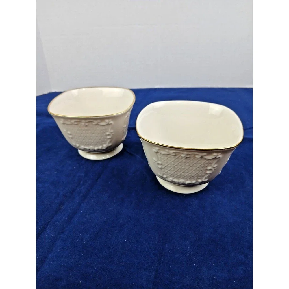 Lenox Canterbury Candy Dish Set Ivory Cream Gold Trim Porcelain